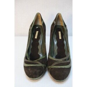 Max Studio Womens Black Green Suede Snake Print Pump Heels Size 7.5M